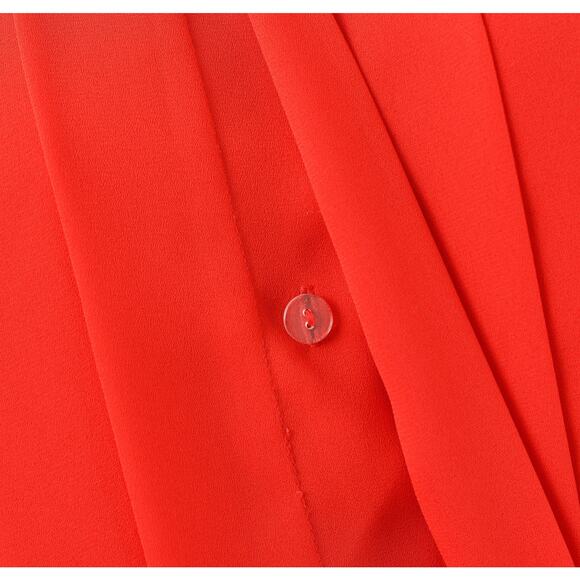 Vintage 80s Red Pleated Blouse Semi Sheer Top Collared Button Down Blouse M - Picture 5 of 8